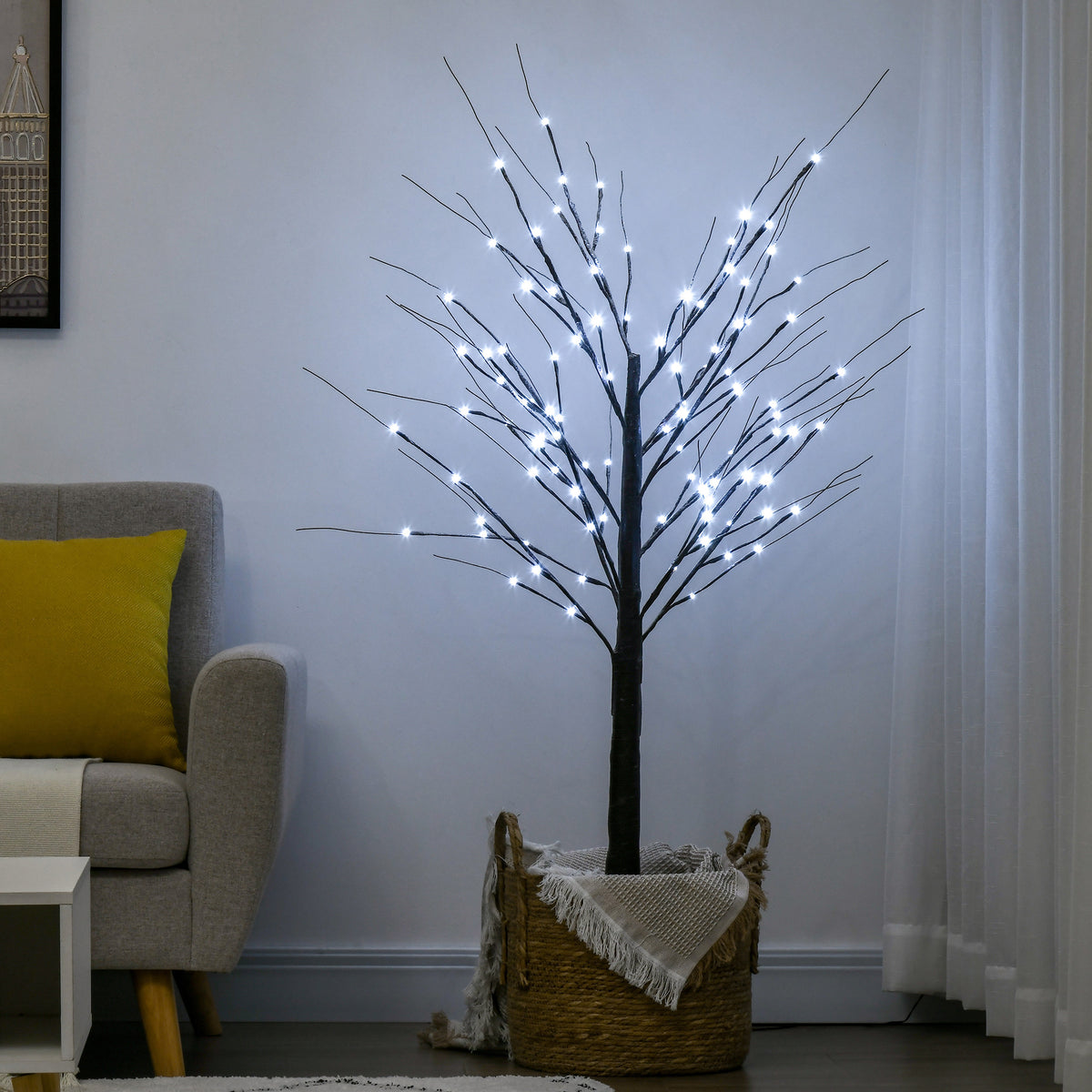 Arbre lumineux LED - décoration lumineuse blanc froid - 96 LEDs - usage intérieur - 150 cm - décoration de noël chambre maison marron