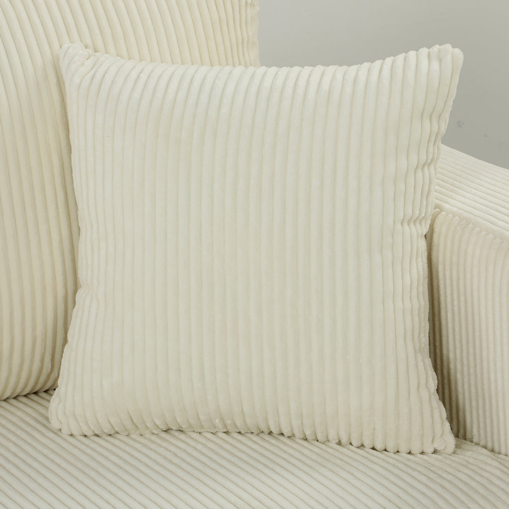 Canapé 2 Places en Velours Côtelé, Canapé de Salon Moderne 170 cm, Assise Large, Coussin à Ressorts, Crème