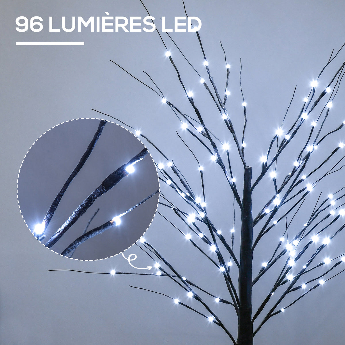 Arbre lumineux LED - décoration lumineuse blanc froid - 96 LEDs - usage intérieur - 150 cm - décoration de noël chambre maison marron